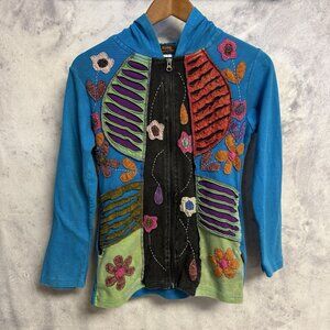 Rising International Hoodie Sweatshirt Hippie Boho Zip Womens Medium
